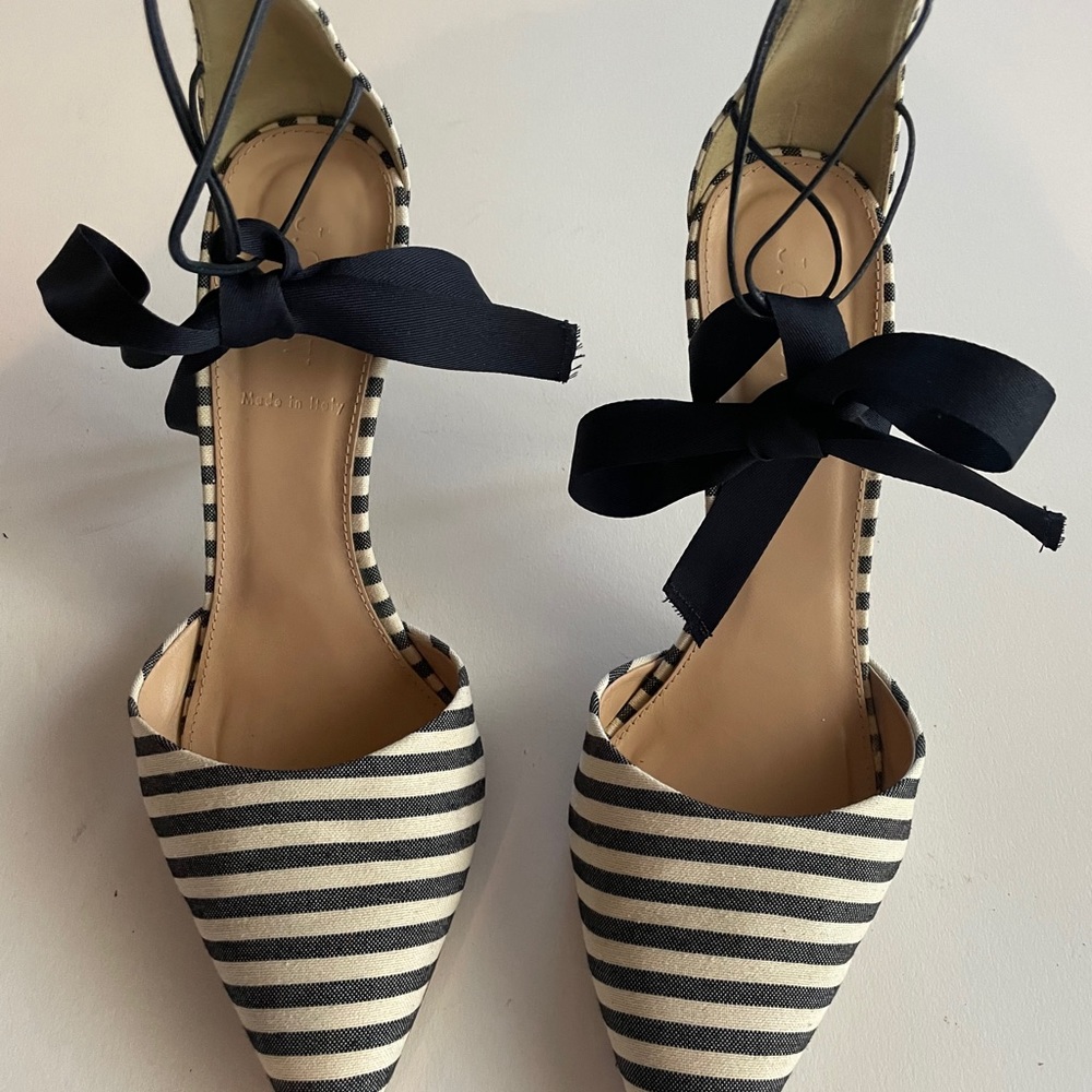 J Crew Navy/Cream Striped Heels